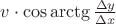 $v\cdot \cos{\arctg{\frac{\Delta y}{\Delta x}}}$