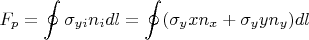 $$F_p=\oint{\sigma_{yi} n_i}dl=\oint({\sigma_yx n_x+\sigma_yy n_y})dl$$