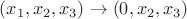 $(x_1,x_2,x_3)\to(0,x_2,x_3)$