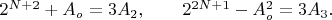 $2^{N+2}+A_o=3A_2, \qquad 2^{2N+1}-A_o^2=3A_3. \qquad$