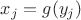 $x_j = g(y_j)$