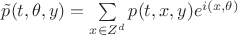 $\tilde{p}(t,\theta ,y)=\sum\limits_{x \in Z^d}p(t,x,y)e^{i(x,\theta)}$