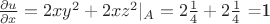 $\frac{\partial u}{\partial x}=2xy^2+2xz^2|_A=2\frac14 +2\frac14$ =1