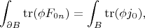 $$\int_{\partial B} {\rm tr}(\phi F_{0n}) = \int_B {\rm tr}(\phi j_0),$$