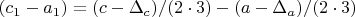 $(c_1-a_1)=(c-\Delta_c)/(2\cdot 3)-(a-\Delta_a)/(2\cdot 3)$