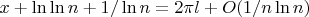 $x+\ln \ln n +1/\ln n = 2 \pi l +O(1/n \ln n)$