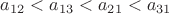 $a_{12}<a_{13}<a_{21}<a_{31}$