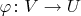 $ \varphi \colon V \rightarrow U$