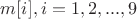 $m[i],i=1,2,...,9$