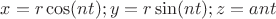 $x = r \cos(nt); y = r \sin(nt); z = a n t$