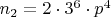 $n_2=2\cdot 3^6 \cdot p^4$