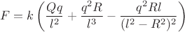 $$F=k \left (\dfrac{Qq}{l^{2}}+\dfrac{q^2R}{l^{3}}-\dfrac{q^2Rl}{(l^{2}-R^{2})^{2}} \right)$$