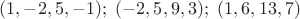 $(1,-2,5,-1); \ (-2,5,9,3); \ (1,6,13,7)$