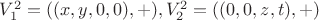 $V_1^2=((x, y, 0, 0), +), V_2^2=((0, 0, z, t), +)$