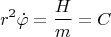 $$r^2\dot\varphi=\frac{H}{m}=C$$