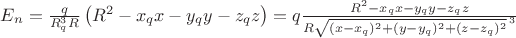 $E_n=\frac{q}{R_q^3R}\left(R^2-x_qx-y_qy-z_qz\right)=q\frac{R^2-x_qx-y_qy-z_qz}{R\sqrt{(x-x_q)^2+(y-y_q)^2+(z-z_q)^2}^{\,3}}$