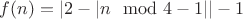 $f(n)=|2-|n \mod 4-1||-1$