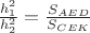 $\frac {h_1^2}{h_2^2} = \frac {S_{AED}}{S_{CEK}}$