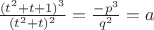 $\frac{{(t^2  + t + 1)^3 }}{{(t^2  + t)^2 }} = \frac{{ - p^3 }}{{q^2 }}=a $