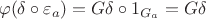 $$\varphi (\delta \circ \varepsilon_a) = G \delta \circ 1_{G_a} = G \delta$$