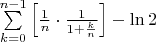 $\sum\limits_{k=0}^{n-1}\left[\frac{1}{n}\cdot\frac{1}{1+\frac{k}{n}}\right]-\ln{2}$