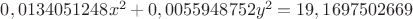 $0,0134051248x^2+0,0055948752y^2=19,1697502669$