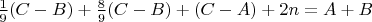 $\frac 19(C-B)+\frac 89(C-B)+(C-A)+2n=A+B$