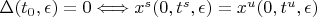 $\Delta (t_0,\epsilon)=0\Longleftrightarrow x^s(0,t^{s},\epsilon)=x^u(0,t^{u},\epsilon)$