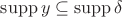 $\operatorname{supp} y \subseteq \operatorname{supp} \delta$