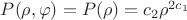 $P(\rho,\varphi)=P(\rho)=c_2 \rho^{2c_1}$
