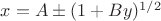 $x=A \pm (1 + B y)^{1/2}$ $x=A \pm (1 + B y)^{1/2}$