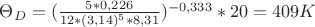 $\Theta_{D}=(\frac{5*0,226}{12*(3,14)^{5}*8,31})^{-0,333}*20=409 K$