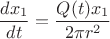 $$\frac{dx_1}{dt} = \frac{Q(t)x_1}{2\pi r^2}$$ $$\frac{dx_1}{dt} = \frac{Q(t)x_1}{2\pi r^2}$$