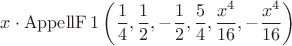 $$\[
x \cdot \operatorname{AppellF} 1\left( {\frac{1}
{4},\frac{1}
{2}, - \frac{1}
{2},\frac{5}
{4},\frac{{x^4 }}
{{16}}, - \frac{{x^4 }}
{{16}}} \right)
\]
$$