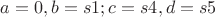 $a=0, b=s1; c=s4, d=s5$