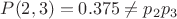 $P(2,3)=0.375 \neq p_2 p_3$