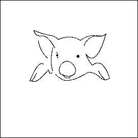$$
\begin{picture}(300,200)

%============ canvas =============
\multiput(-20,5)(150,0){2}{
\line(0,1){150}
}
\multiput(-20,5)(0,150){2}{
\line(1,0){150}
}
%============== picture =============

\put(10,61) { %
\qbezier(10,61)(16,58)(30,55) %
\qbezier(30,55)(34,54)(37,51) %
\qbezier(37,51)(50,57)(61,50) %
\qbezier(61,50)(69,56)(77,55) %
\qbezier(65,44)(69,56)(83,55) %
\qbezier(77,55)(84,53)(89,57) %
\qbezier(89,57)(78,20)(67,35) %
\qbezier(67,35)(70,27)(74,23) %
\qbezier(74,23)(85,32)(93,9) %
\qbezier(93,9)(88,5)(82,10) %
\qbezier(82,10)(76,16)(69,15) %
\qbezier(69,15)(55,7)(50,7) %
\qbezier(50,7)(43,4)(34,13) %
\qbezier(42,13)(46,6)(51,11) %
\qbezier(31,17)(27,27)(31,42) %
\qbezier(33,42)(26,55)(19,55) %
\qbezier(19,55)(12,54)(10,61) %
\qbezier(15,50)(17,38)(25,31) %

\qbezier(21,24)(15,29)(6,6) %
\qbezier(6,6)(8,4)(13,14) %
\qbezier(8,6)(13,2)(26,18) %
\qbezier(26,18)(28,12)(30,15) %
}

\put(12,58) { %
\qbezier(33,40)(35,39)(34,34) %Reyelid,
}
\put(42,95){ %EyeR
\circle*{2} %
}

\put(65,94){ %EyeL
\circle*{3} %
}


\put(55,33) { % 
\qbezier(36,45)(37,41)(43,35)
}
\put(15,62) { %
\qbezier(35,23)(43,31)(50,20) %nose,
\qbezier(50,20)(53,11)(43,10) %nose,
\qbezier(43,10)(28,11)(35,23) %nose
}

\end{picture}
$$
