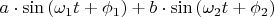 $a\cdot \sin \left( \omega _1 t +\phi _1\right)+b\cdot \sin \left( \omega _2 t+\phi _2\right)$