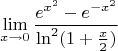 $$\lim\limits_{x\to 0} \frac{e^{x^2}-e^{-x^2}} {\ln^{2}(1+\frac{x}{2})}$$