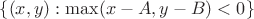 $\{(x,y):\max(x-A,y-B)<0\}$