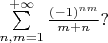 $\sum\limits_{n,m=1}^{+\infty}\frac{(-1)^{nm}}{m+n}?$