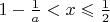 $1 - \frac{1}{a} < x \leqslant \frac{1}{2}$