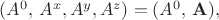 $(A^0, \, A^x,A^y,A^z)=(A^0, \, \mathbf{A}),$
