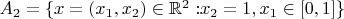 $A_2=\{x=(x_1, x_2)\in {\Bbb R}^2:$$ x_2=1, x_1\in [0, 1]\}$