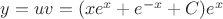 $y=uv=(xe^{x}+e^{-x}+C)e^{x}$