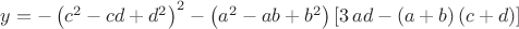 $y=- \left( {c}^{2}-cd+{d}^{2} \right) ^{2}- \left( {a}^{2}-ab+{b}^{2} \right)  \left[ 3\,ad- \left( a+b \right)  \left( c+d \right)  \right]$