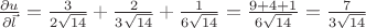 $\frac{\partial u}{\partial \vec{l}}=\frac{3}{2\sqrt{14}}+\frac{2}{3\sqrt{14}}+\frac{1}{6\sqrt{14}}=\frac{9+4+1}{6\sqrt{14}}=\frac{7}{3\sqrt{14}}$