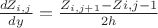 $ \frac{dZ_{i,j}}{dy} = \frac{Z_{i,j+1}-Z{i,j-1}}{2h}$