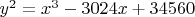 $y^2=x^3-3024x+34560$