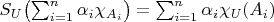 $S_U\bigl(\sum_{i=1}^n\alpha_i\chi_{A_i}\bigr)=\sum_{i=1}^n\alpha_i\chi_U(A_i)$